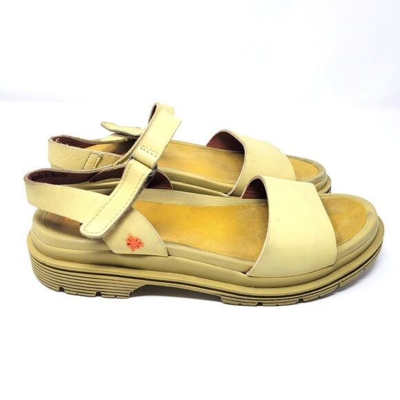 THE ART COMPANY Birmingham Yellow Wheat Sandals Size US 9 (EU 40) Leather 60s - Picture 1 of 8